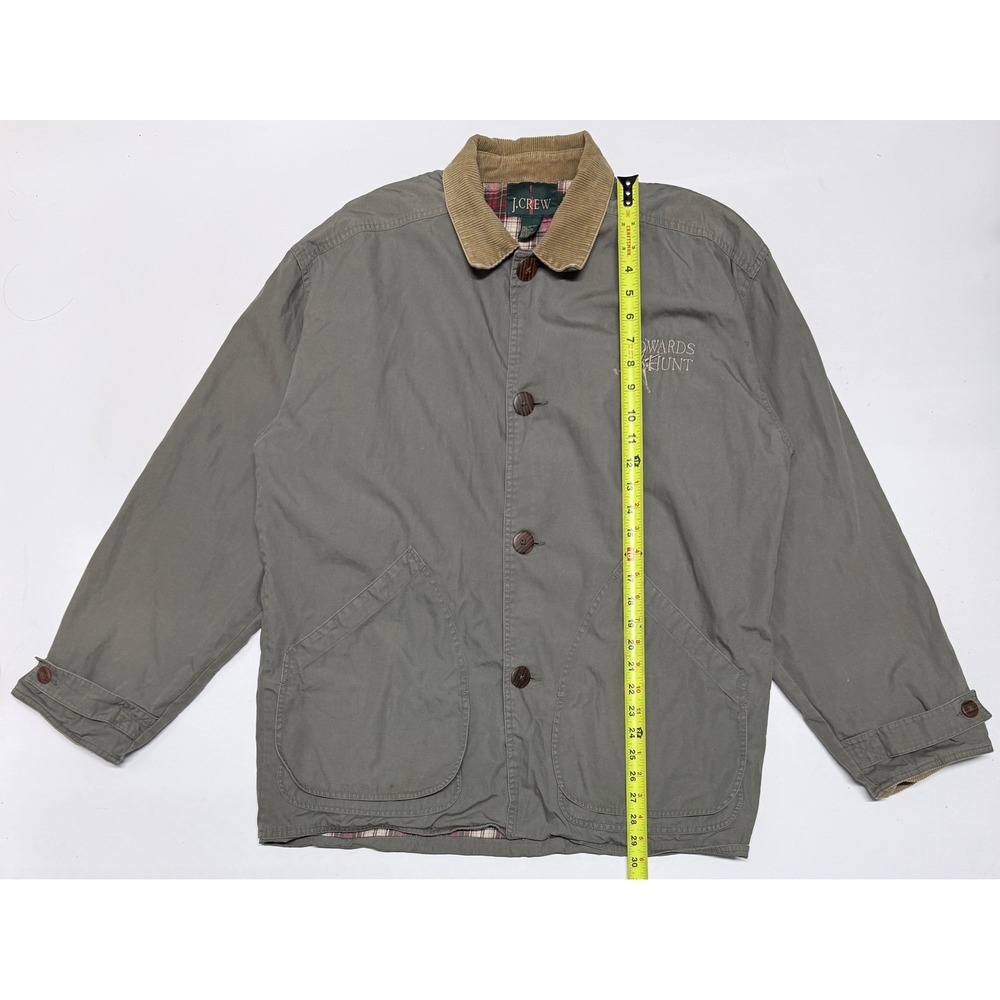 Vintage J Crew Barn Jacket Mens Medium Olive Green Flannel Lined Corduroy Collar